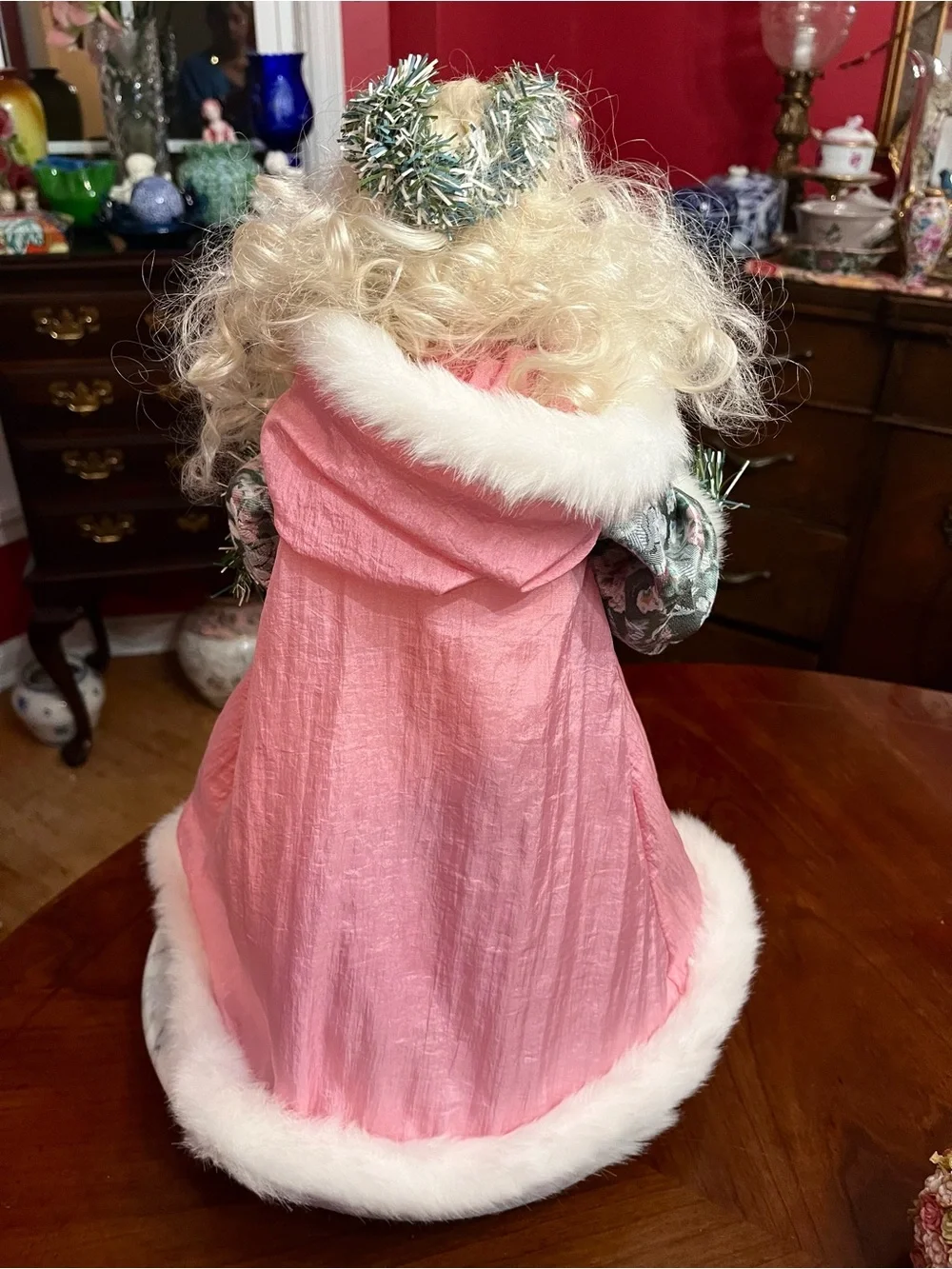 VTG 1991 Brinn's Christmas Romance Pink Porcelain Santa Tree Topper 16
